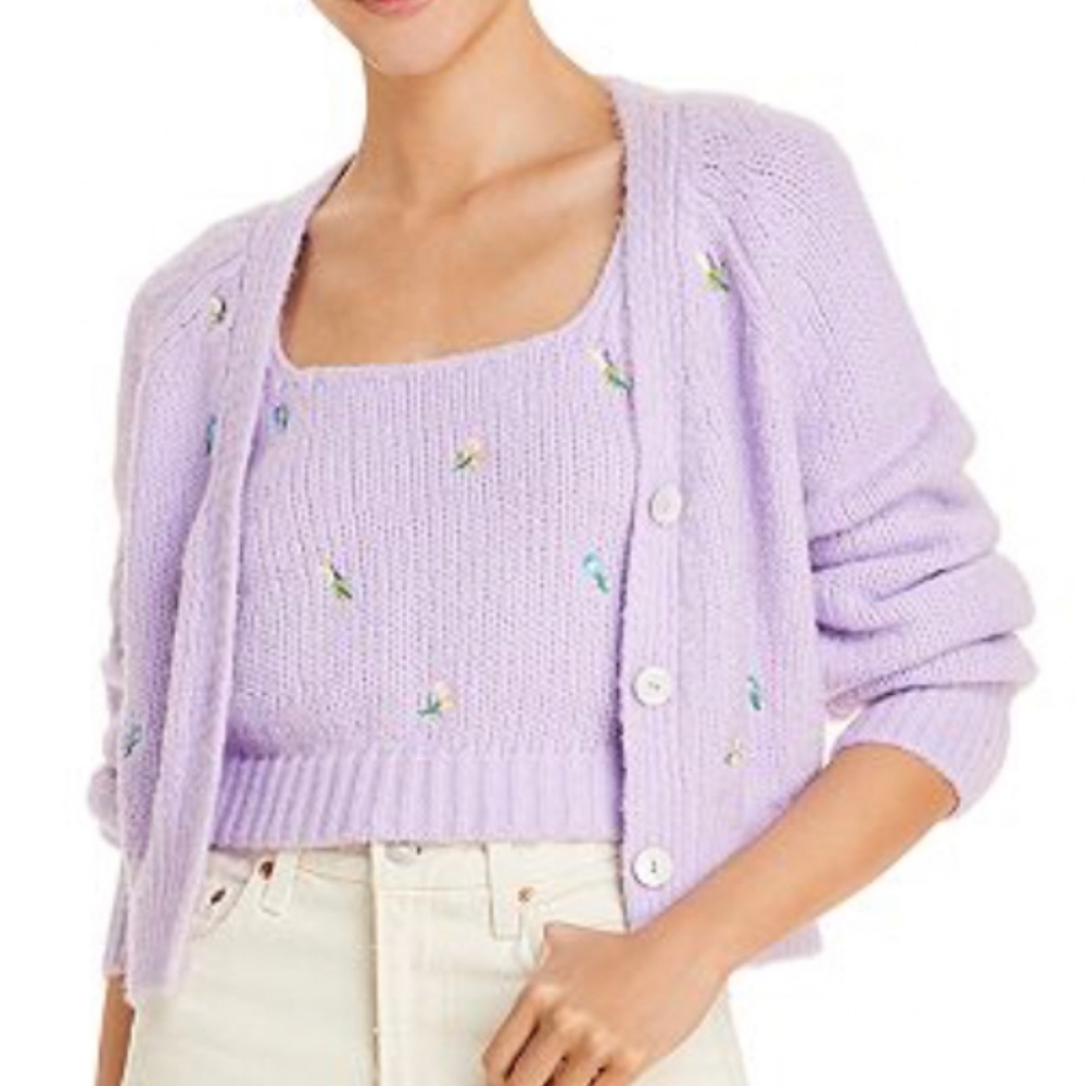 *NEW WITH TAGS* English factory embroidered knit cardigan and sweater tank set